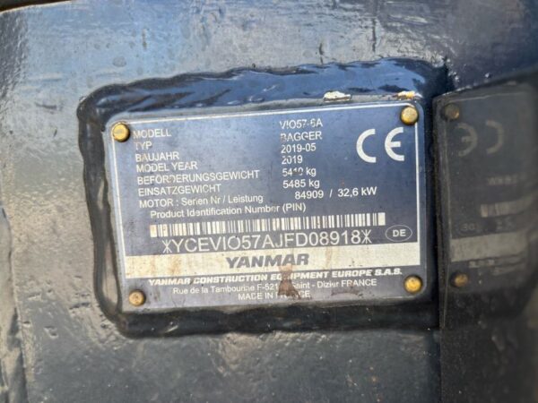Mini-pelle Yanmar Vio 57 6A, 5T5, 2019 – Image 5